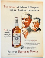 1950s Bellows Partners Choice Blended Whisky Vintage Printed Ad 14x11" Bar Decor