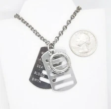 Unisex Dog Tag -w- Ring Gun Metal Grey 20 in. Chain Necklace   #265