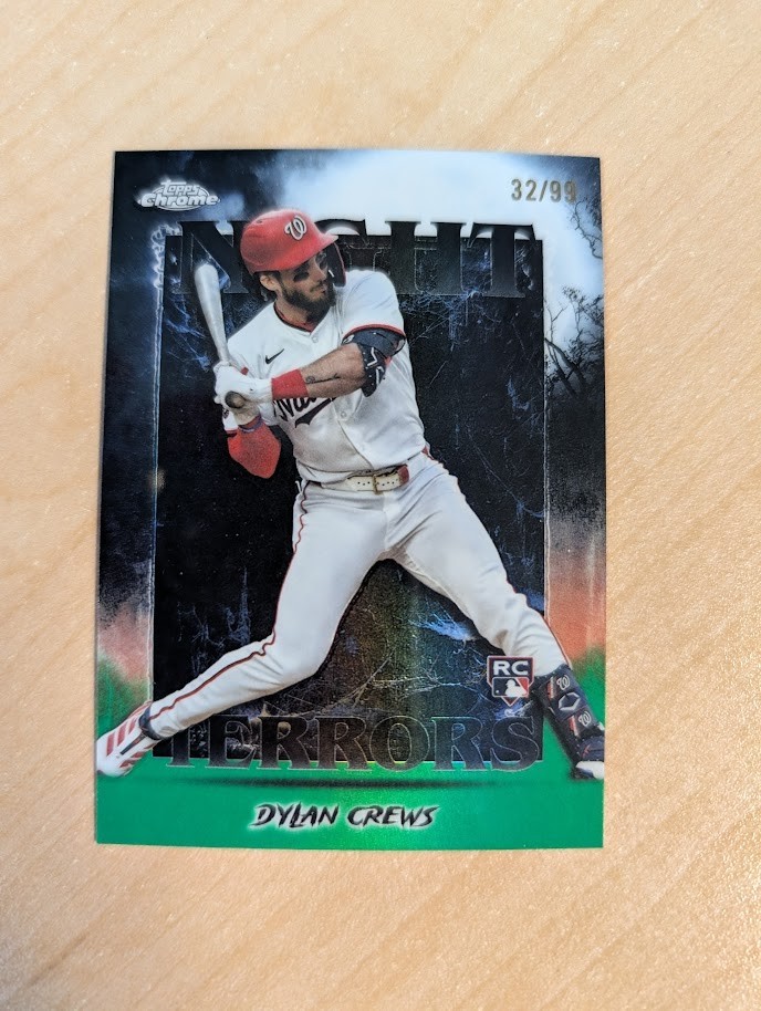 Dylan Crews 2025 Topps Chrome Update #NT-13 Green Refractor Night Terrors RC /99