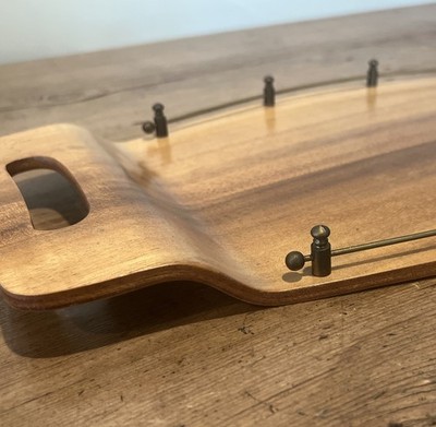 Italian MCM Bent Teak Brass Gallery Bar Tray Cocktail Barware Campo Graffi Style