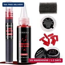 Halloween Fake Blood SFX Makeup Kit - Realistic Liquid Spray, Dripping Blood, Co