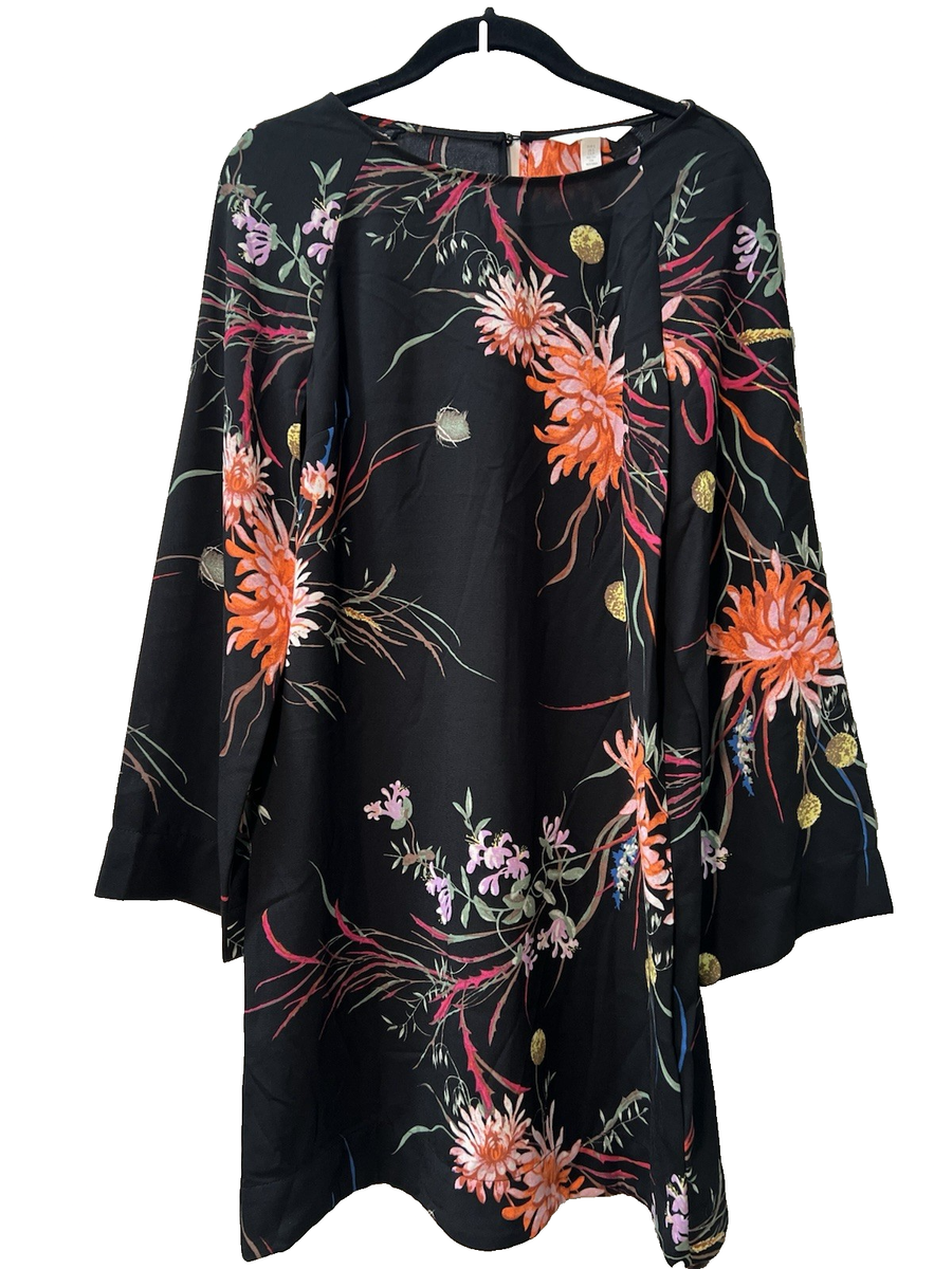 chinese dress ladies Black Floral Lace Long Sleeve Ruffle Hem Mini Dress