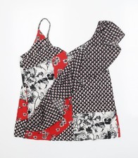 NEXT Damen rotes geometrisches Viskose Basic Tank Gr&ouml;&szlig;e 12 V-Ausschnitt