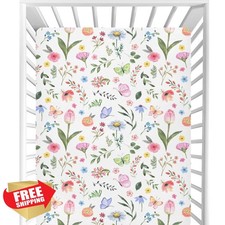 CaTaKu Crib Sheets 39x27 Tulip Wildflower Butterflies