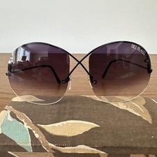 Vintage Bill Blass BB302 Butterfly Oval Sunglasses Semi Rimless Black Metal RARE