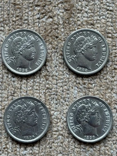 Set of 4 Barber Dimes from the 1890's--AU Condition--1892 1892-O 1896 & 1898