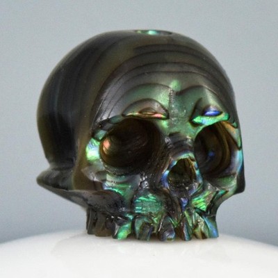 12.46mm Hand-Carved Paua Abalone Shell Human Skull Bead Vertical Drill 1.90g