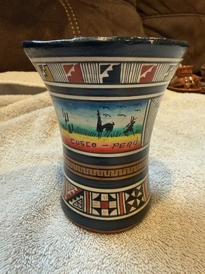 Cusco Peru Handmade Painted Vase - 4 inches tall
