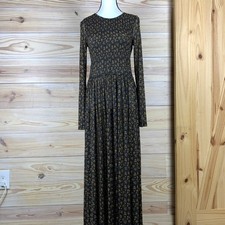 Free People Maxi Dress Womens Small Dark Floral Smocked Mesh Long Sleeve Boho