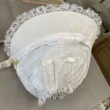 NWT White Baby Bonnet Strap Eyelets Lace 15