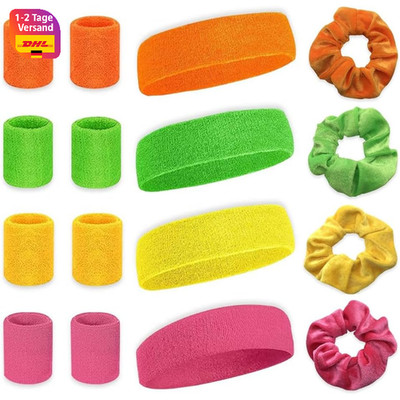 Schweißband Set 16 Stück Neon 80er 90er Retro Party Accessoires Sport Fitness