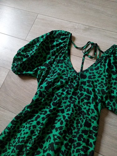 George grün & schwarz Leopardenmuster Hängerchen Kleid Rüschen Urlaub Boho Freizeit UK10 - Bild 8 von 19