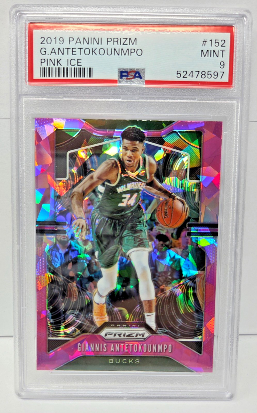 2019 Prizm PINK ICE REFRACTOR - GIANNIS ANTETOKOUNMPO Card PSA 9 MINT