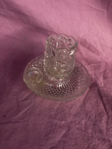 Vintage Clear Glass Fenton Daisy Button Candle Holder Cup with Finger Hold
