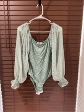 womans bodysuit size small green long sleeve puffy sleeve