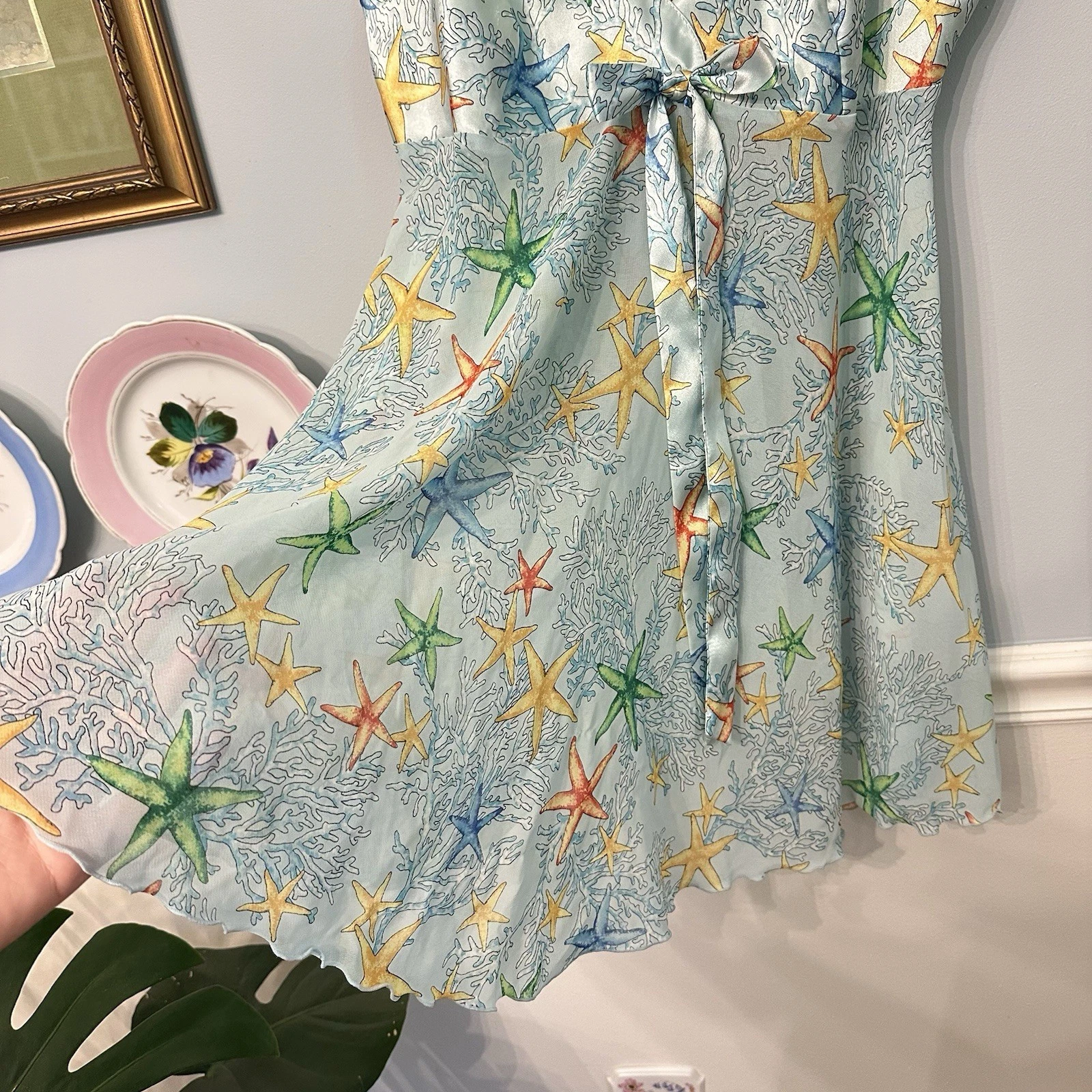 UNDERCOVER Abito Victoria's Secret Y2K blu stella marina stampa corallo slip trasparente setoso medio