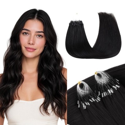 Hair Extensions Micro Link 100g 22 Inch Jet Black Remy GOO Real Human Upgraded