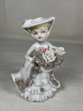 Lipper & Mann Spaghetti Porcelain Flower Girl Figurine White Pink Gold
