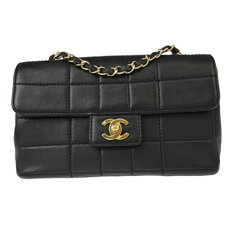 Chanel Black Calfskin Choco Bar Single Flap Shoulder Bag XX40216