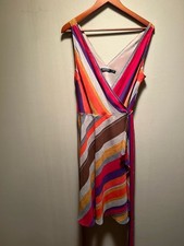 Ralph Lauren Multicolor Striped Wrap Midi Dress - Pink, Orange, Purple Size 4