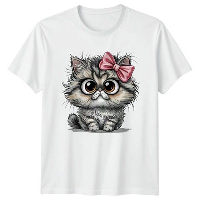 Süße flauschige Katze rosa Schleife Damen T-Shirt Katze Tier Geburtstag Geschenk für sie