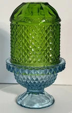 Colorful Mismatched Viking Glass Fairy Lamp HTF Emerald Green/Azure Blue READ