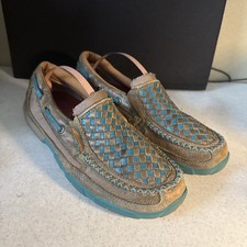 Twisted X Driving Mocs Womens 7.5 Bomber Turquoise Brown Check Slip On Loafer O1
