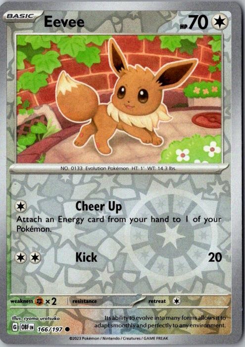 Eevee 166 Reverse Holo Common Obsidian Flames Near Mint