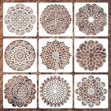Ornaous 9Pcs Reusable Plastic 12 Inch Large Mandala Stencils for large, white