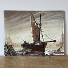 Vintage Nautical Boat Impressionist Oil Painting On Board