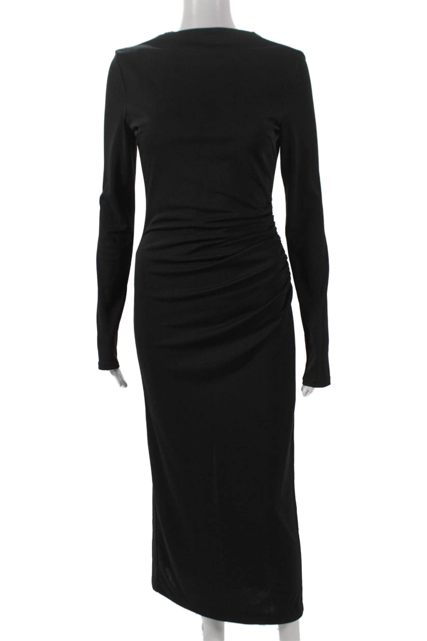 Zara Women Bodycon Dress Black Long Sleeve Knee Length Zip Polyester Size S
