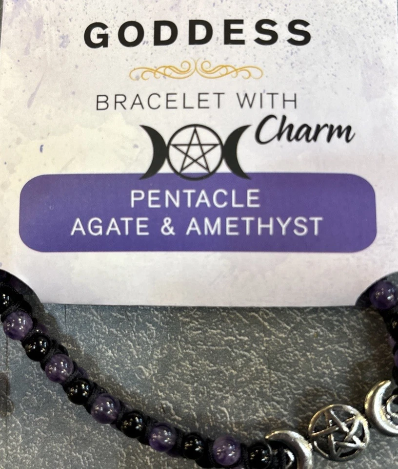 Adjustable 4 Mm Round Double Row Amethyst And Black Agate  W Triple Moon Charm - Image 2 of 4