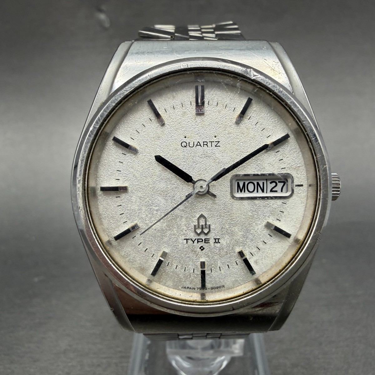 Seiko Type II Watch Men 36mm White Dial Silver Tone Daydate 7546 