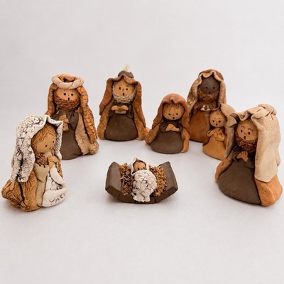 VTG Harborwood Studio 8 Pc Pottery Nativity Set Clay Christmas Manger