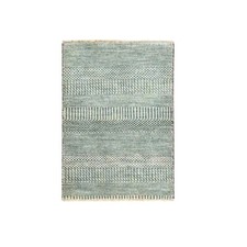 2'x3' Cloud Gray Modern Grass Design Hand Knotted Wool with Silk Mat Rug R76615