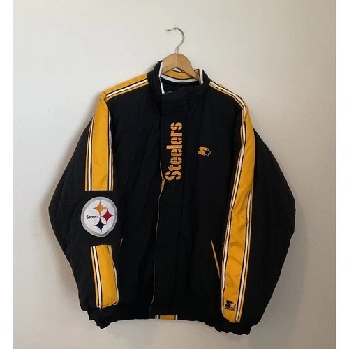 Vintage 90s Starter Pro Line Pittsburgh Steelers Puffer Jacket Big Logo NFL XL video thumbnail