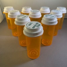 10 Empty Pill Bottles Amber Unbranded Prescription Medicine Crafts Storage 4x1.5