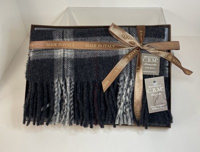 Manifattura C.B.M. Firenze 1963 Pure Wool Scarf Made in Italy Gray Plaid NIB
