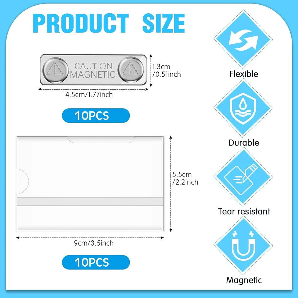 Porta Badge Magnetici Cartellini Di Identificazione 9 X 5,5 Cm Targhette Magneti - Immagine 2 di 4