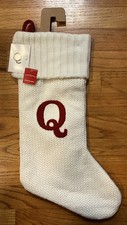Letter Initial "Q" 18" White Monogram Xmas Stocking Knitted Knit By: Target NWT