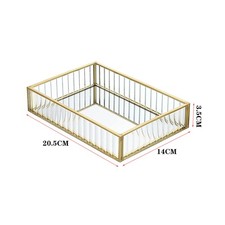 Rectangular Mirror Tray - Gold Glass Metal Makeup Vanity Storage Organizer
