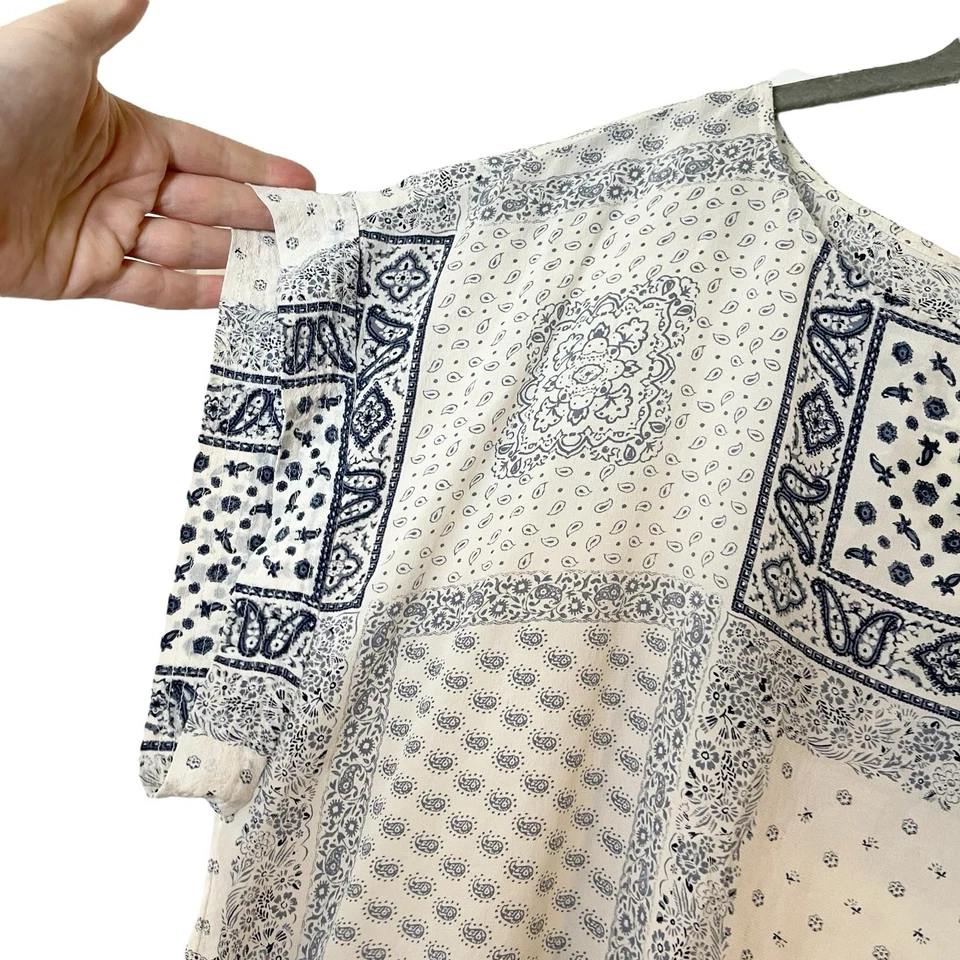 Madewell Women's Kyoto 100% Silk Paisley Tee Shirt Bandana Print Blue Boxy L - Image 4 of 4