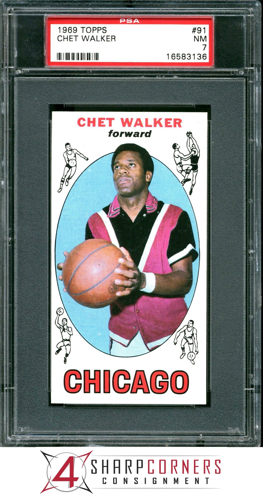 1969 TOPPS #91 CHET WALKER RC BULLS HOF PSA 7