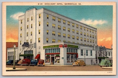 Postcard c1930s Dixie-Hunt Hotel Gainesville Georgia Dixie Drug Co. Linen RW
