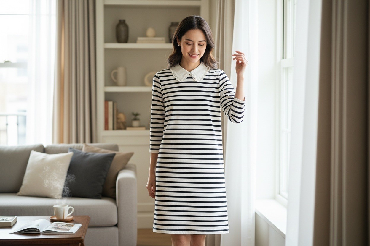 Kate Spade  Striped Poplin Shift Dress – Size M, 3/4 Sleeve, Poplin