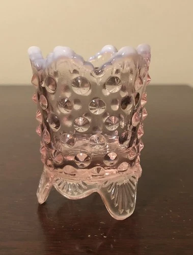 Vintage Fenton Light Pink Opalescent Hobnail Glass Toothpick Holder (Chip)