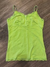 Y2K Babydoll Lace Trim Tank Top XL Coquette Green Arizona