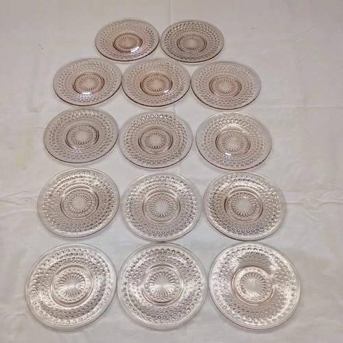 Hobnail Clear pink Anchor Hocking Depression Set Of  14 6 1/8” Salad Bread Plate