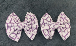 Girls Purple & White Fabric Clip Bows Pair, Logo Pattern, One Size Accessory