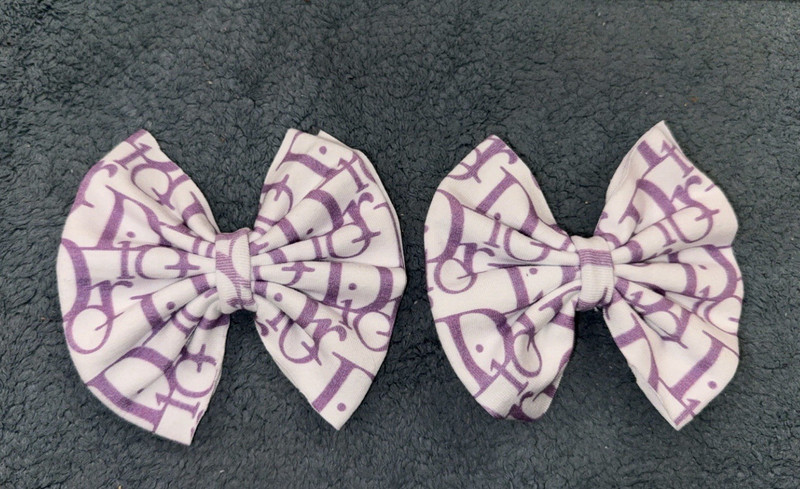 Girls Purple & White Fabric Clip Bows Pair, Logo Pattern, One Size Accessory